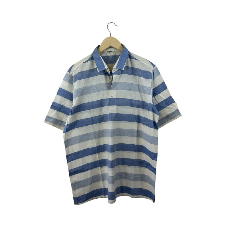 Vintage Yves Saint Laurent 5 16.5 Button Shirt Short Sleeve Nautical Mens READ